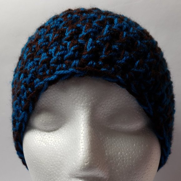Messy Bun Hat Mom Bun Brown Peacock Blue Beanie - Picture 3 of 8